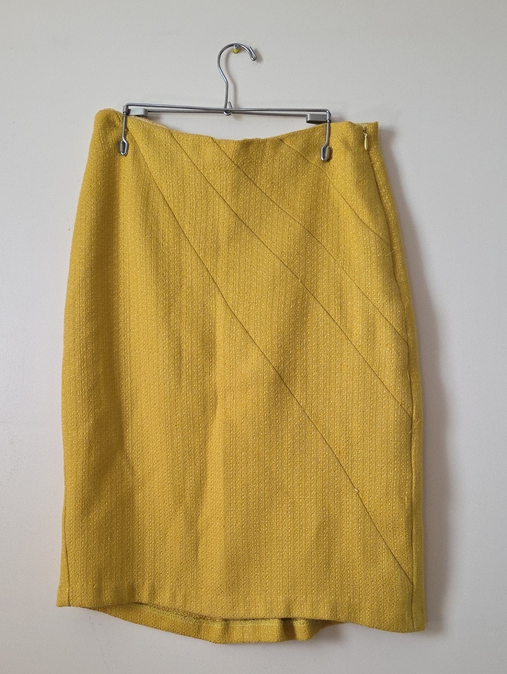 Eva Franco Mustard Yellow Diagonal-Seam Pencil Skirt